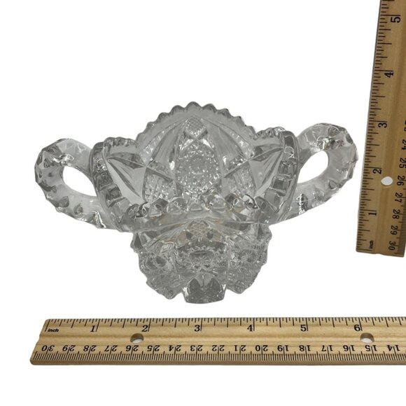 Vintage Crystal Sugar Bowl With Ornate Handles & Intricate Cut Patterns 56c - Picture 4 of 5